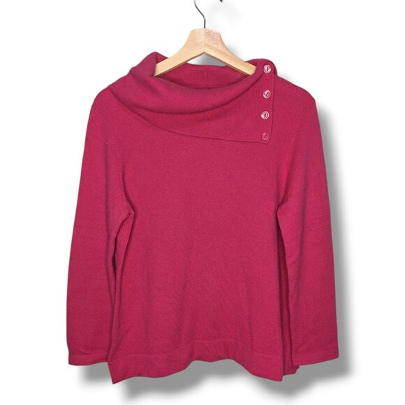 100% Cashmere Jones New York Womens Large Pink Cowl Neck with Buttons Sweater - Picture 1 of 6